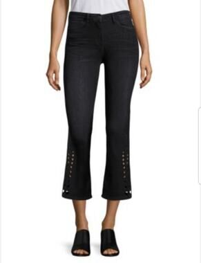 3x1 NYC Jeans Midway Eyelet Black Denim Flared Leg